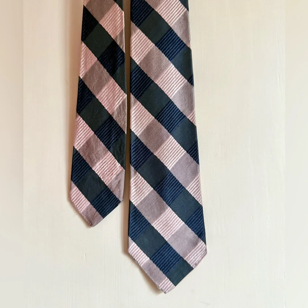 Vintage 1950s All Silk Necktie blush stripe plaid mcm - Picture 1 of 5